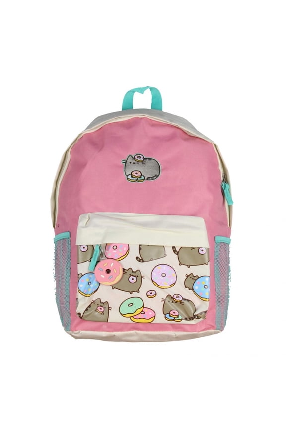 Cat Donuts Zipper Backpack with Front Pocket and Donut Charm
