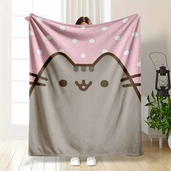 Pusheen Cat Plush Throw Blanket - Ultra-Soft Flannel Fabric, Kawaii Decor, Anti-Pilling, Wrinkle Resistant, Cute Look, Perfect Gift for Anime Fans