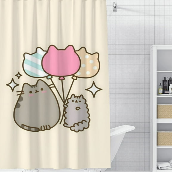 Pusheen Cat Shower Curtain 35*70.8 Inches Waterproof And Durable Vivid Patterns Instantly Elevates Bathroom Style