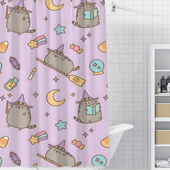 Pusheen Cat Shower Curtain 35*70.8 Inches Waterproof And Durable Vivid Patterns Instantly Elevates Bathroom Style
