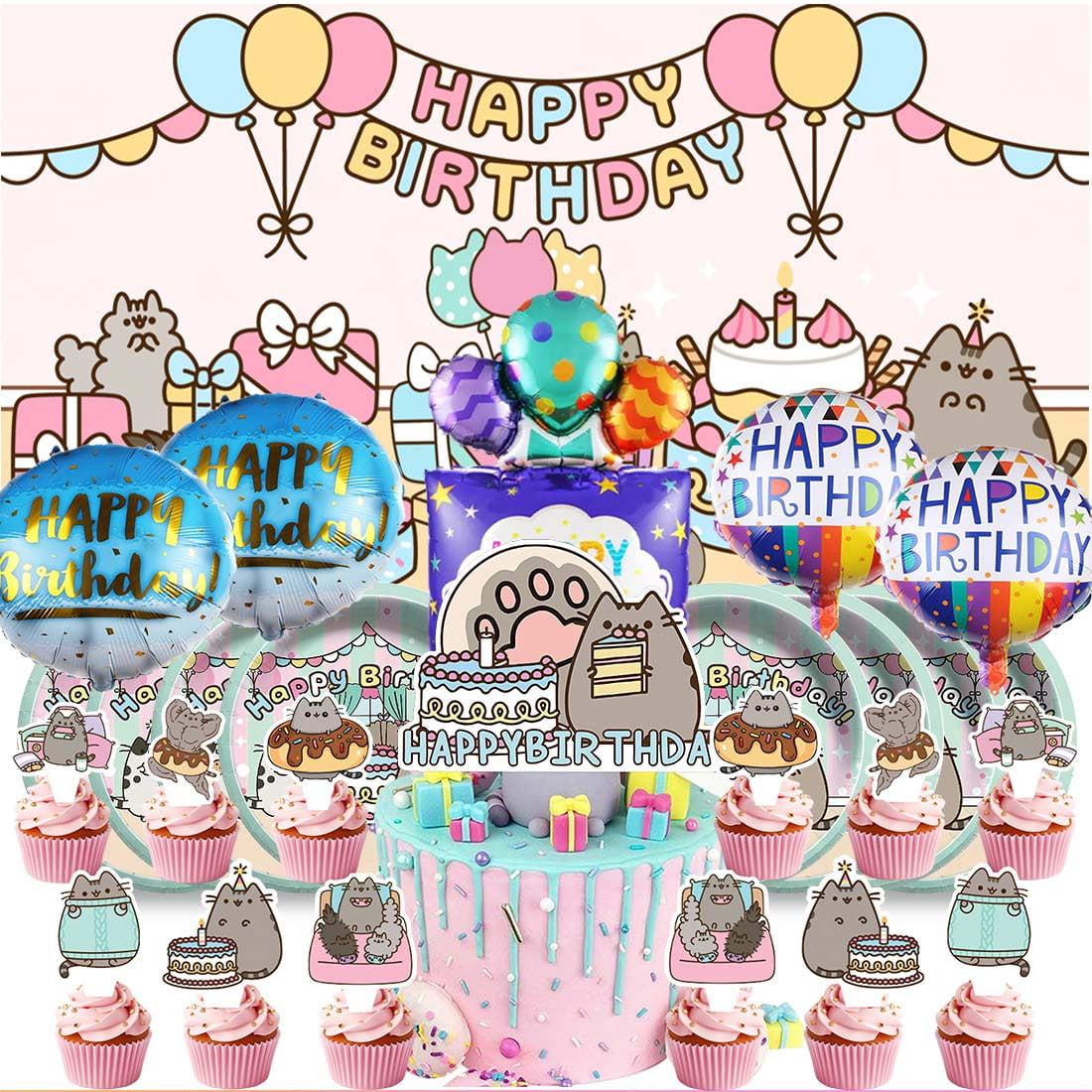 Pusheen Birthday Banner Pusheen Theme Birthday Party Decorations