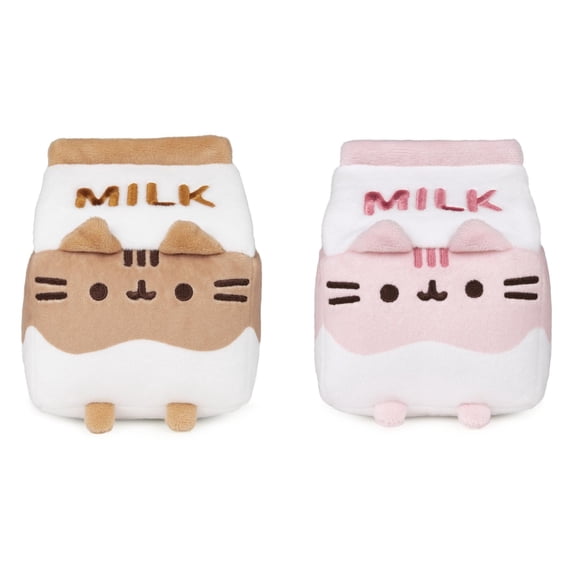 New Gund Pusheen 6" Cat Sip Plush 2 Piece Set, Chocolate and Strawberry Milk