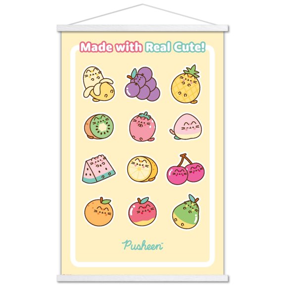 Pusheen: Fruits - Cute Fruit Grid Wall Poster with Magnetic Frame, 22.375" x 34"