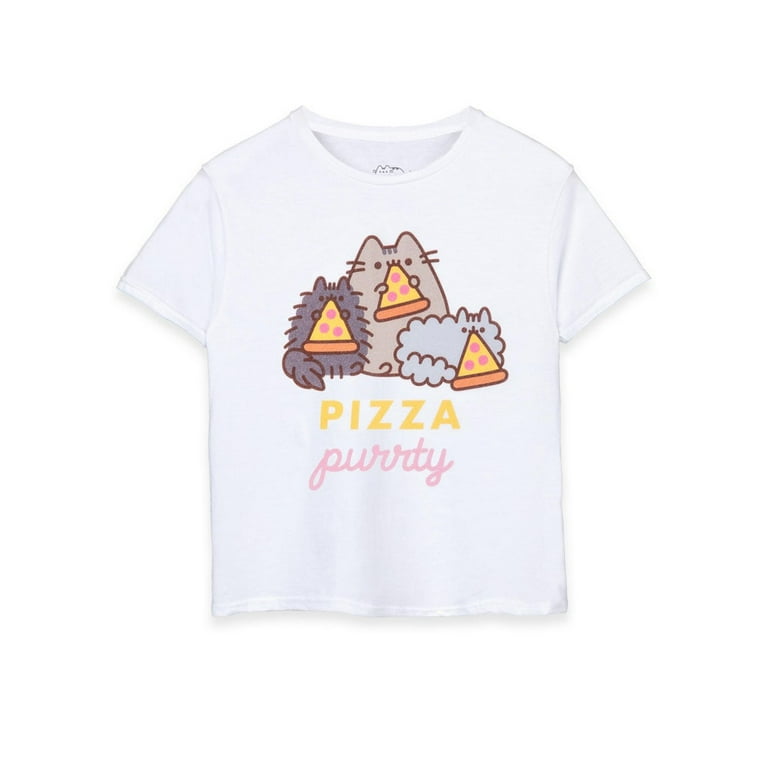 Pusheen Girls T Shirt Kids White Pizza Purrty Cat Graphic Tee Crew Neck Internet Cat Top Comfortable Cute Merchandise Daywear Gift Walmart