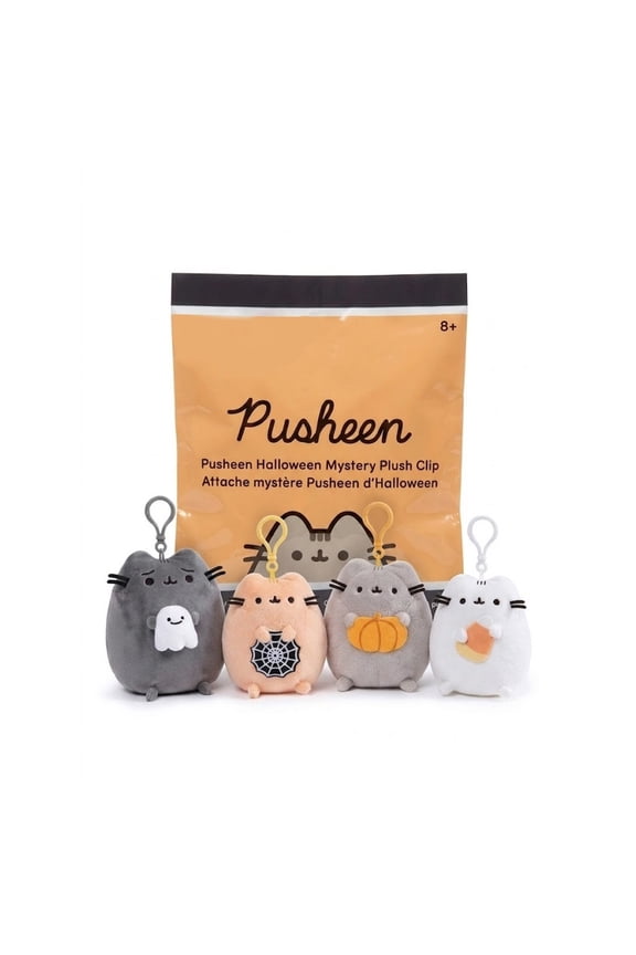Pusheen Halloween Plush Clip, Mini Cute Ghost Pumpkin Spider Web Cat Plush Keychain Backpack Charm Halloween Decor Gift