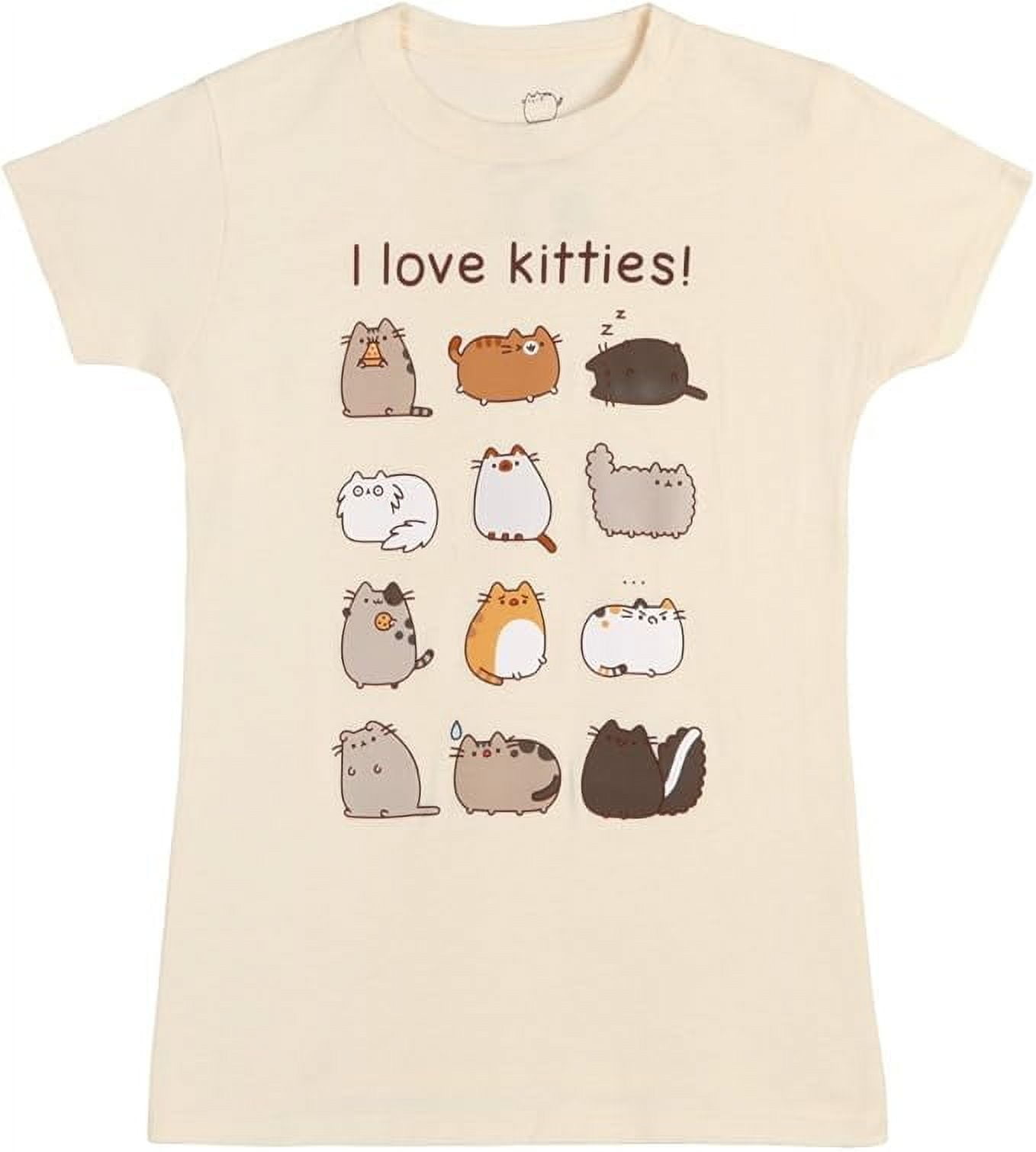 FANDOM REPUBLIC Pusheen I Love Kitties Juniors T-Shirt - Cream (Girl, Large)