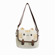 Pusheen Style Cute Cat Shaped Purse 2026 Trendy Cartoon Plush Crossbody Bag for Women Soft Faux Fur Small Shoulder Bag