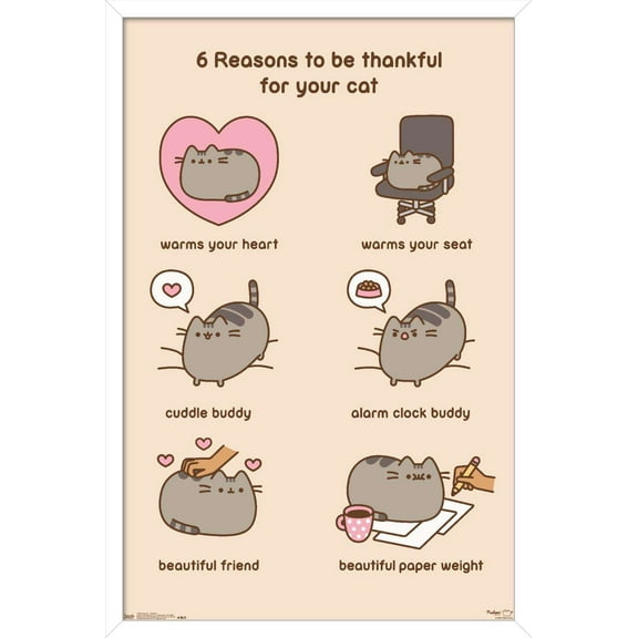 Pusheen - Thankful Wall Poster, 14.725" x 22.375", Framed
