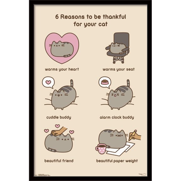 Pusheen - Thankful Wall Poster, 22.375" x 34", Framed