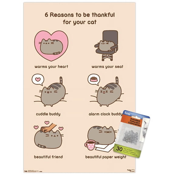 Pusheen - Thankful Wall Poster with Push Pins, 14.725" x 22.375"