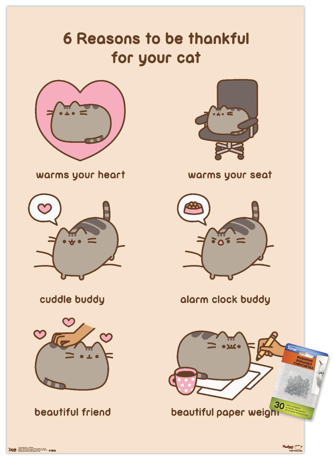 Pusheen - Thankful Wall Poster with Push Pins, 22.375" x 34"