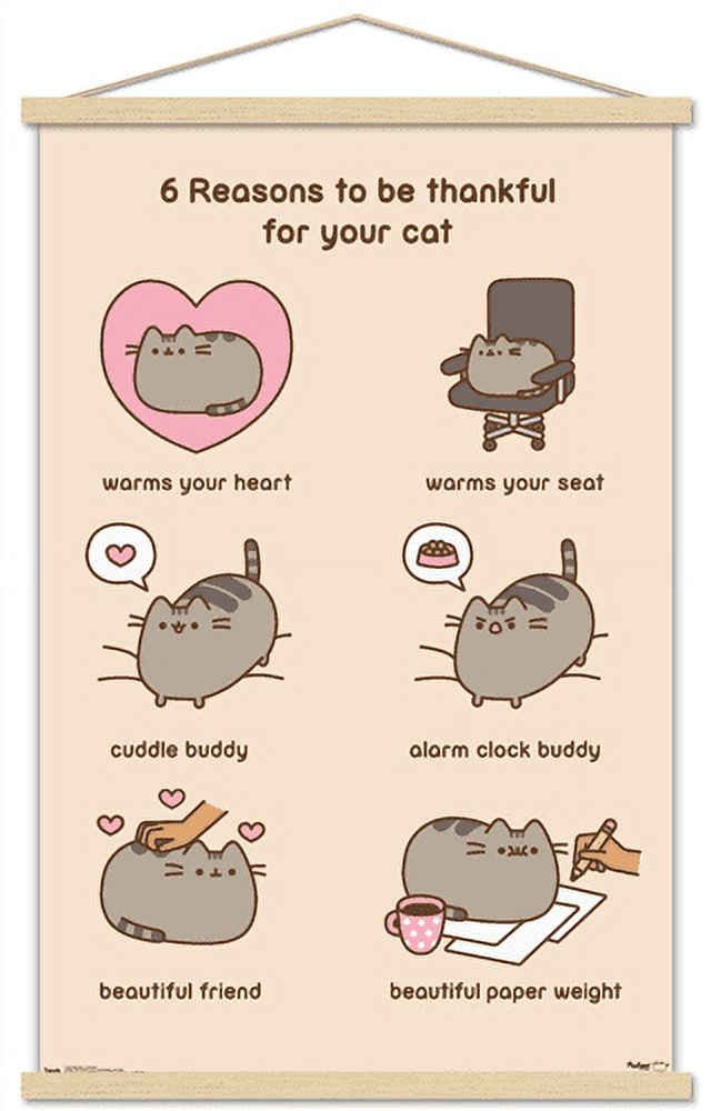 Pusheen - Thankful Wall Poster with Wooden Magnetic Frame, 22.375" x 34"
