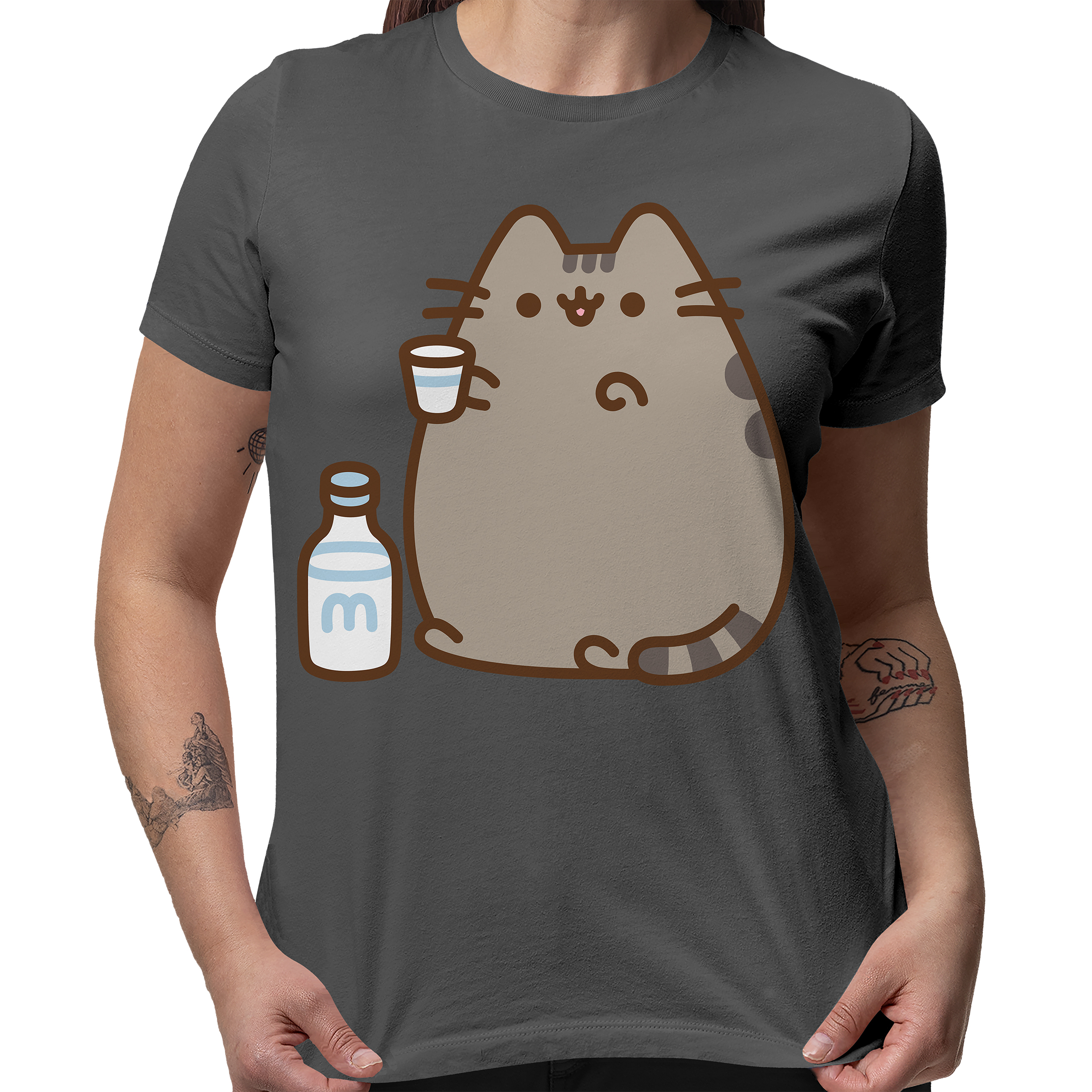 Pusheen Mädchen T-Shirt Grau Meliert – Süßes Katzen-Design Aus 100% Baumwolle