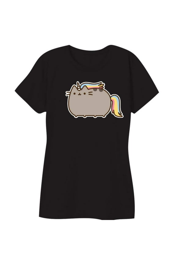 The Cat Rainbow Unicorn Juniors Tee-Black (Large)