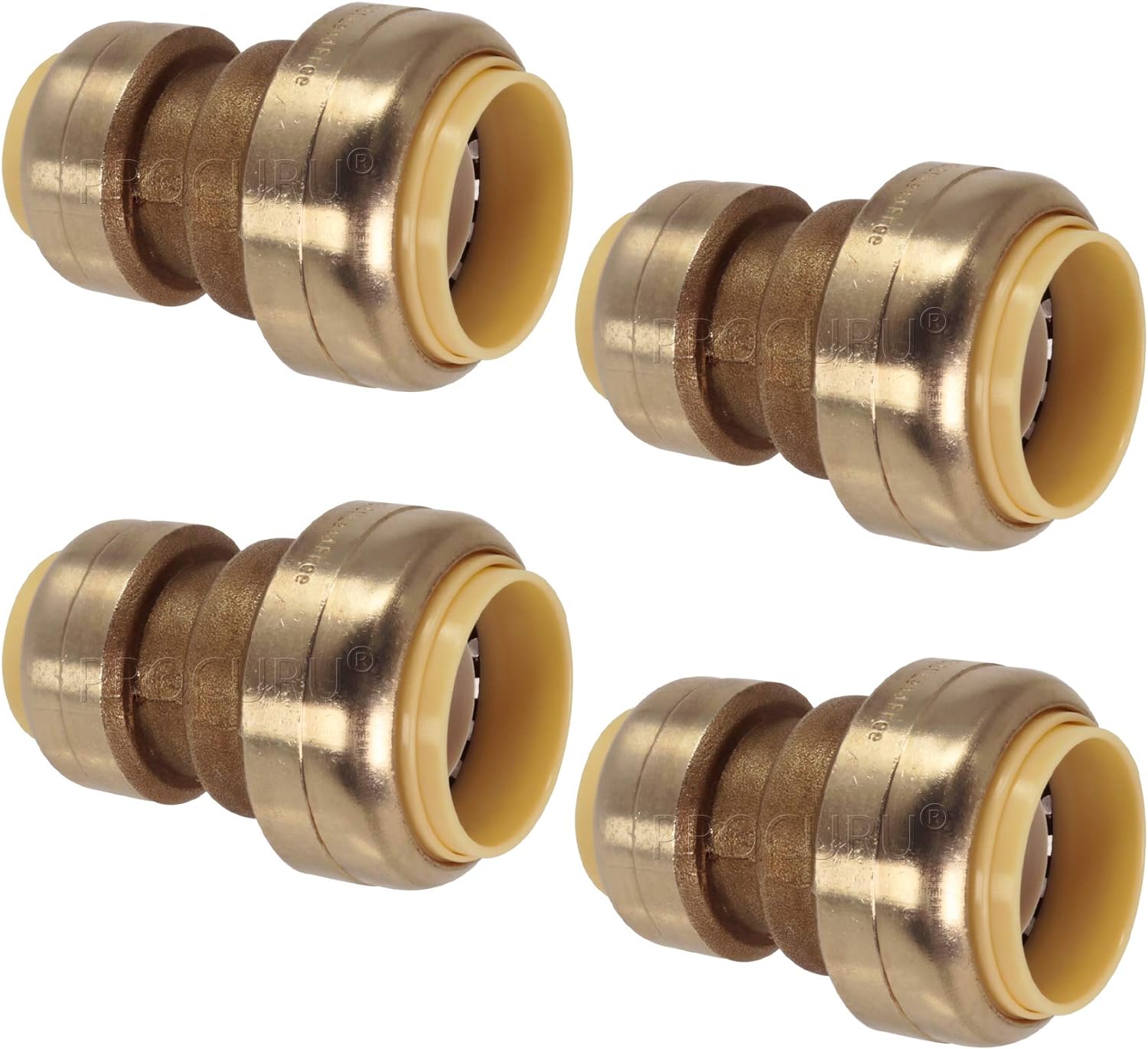 Pushfit Reducing Coupling 3/4" X 1/2", PushToConnect Brass Plumbing Fitting For Copper, PEX