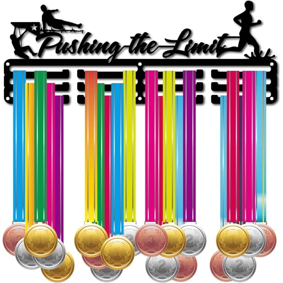 Pushing the Limit Medal Holder Running Sport Medals Display Wall Mount Hanger Decor Stainless Steel Hanging Award for Home Badge Storage Running Soccer Marathon Over 60 Medals 15.7 x 6 Inch for DIY