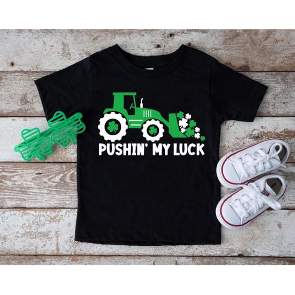 Pushing My Luck T shirt,St Patricks Day Shirt,St Paddy Gift,Cute Boys Construction St Patricks Tee,Shamrock Shirt for Sweatshirt All Size S-5XL