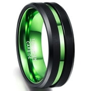 Pushtek 8mm Mens Black Tungsten Rings Matte Finish Wedding Band Ring with Green Groove Size 12.5