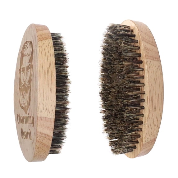 Pushtek Premium Boar Bristle Beard Brush for Men - Natural Wooden Travel Size, Soft & Anti-Static Facial Hair Grooming Kit, Pocket-Friendly Design (Gift Ready)