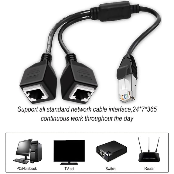 Pushtek RJ45 Network 1 to 2 Port Ethernet Adapter Splitter