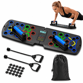 KOYMISKU Push Up Board with Resistance Bands, Foldable Pushup Board with LCD Counter, 26 Positions & Push Up Handles for Home Workout
