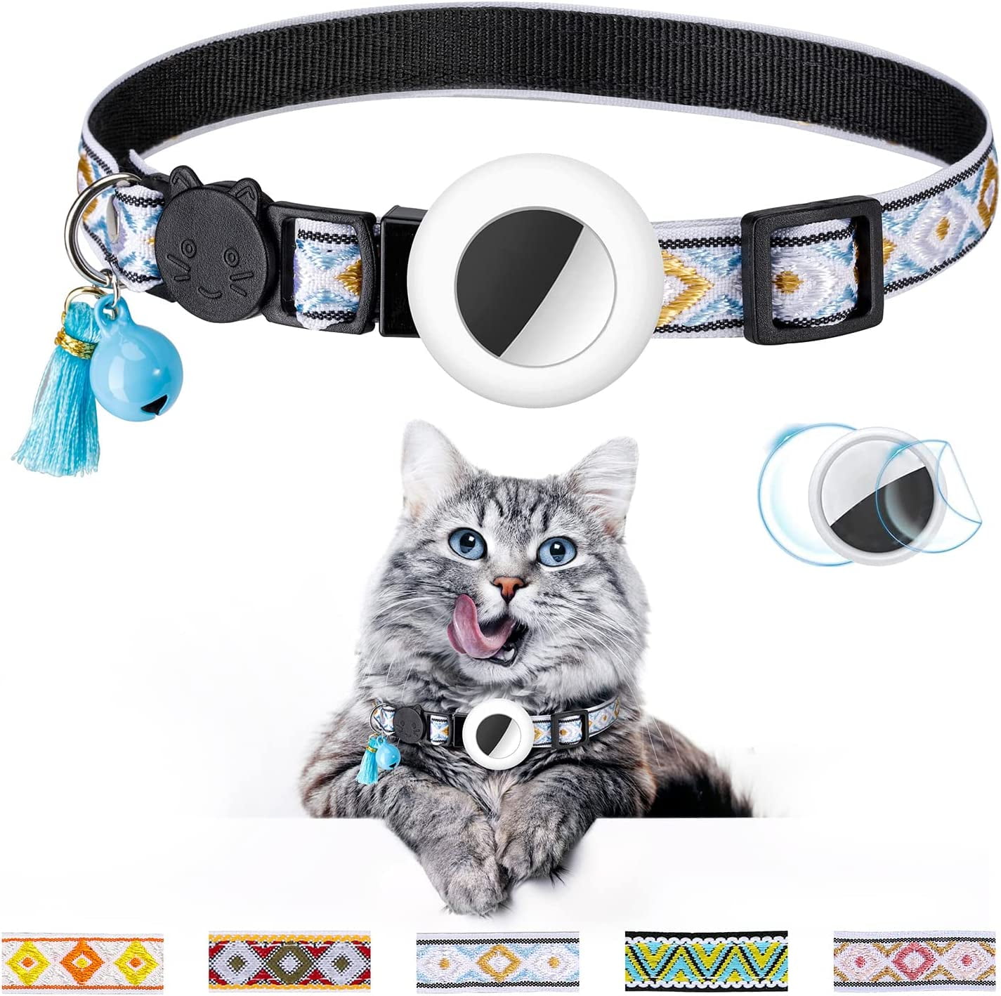 Image showcasing Pusili Airtag Cat Collar with Bell Safety Buckle Adjustable Kitten ...