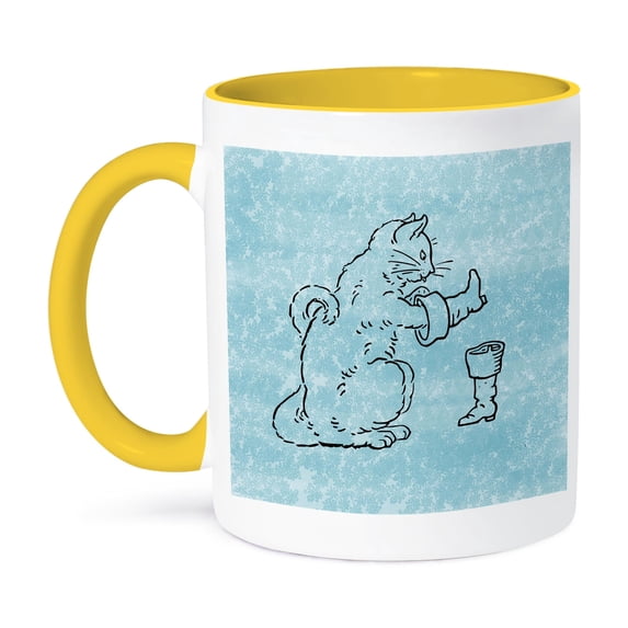 Puss And Boots Cat Vintage, 15oz Two-Tone Yellow Mug