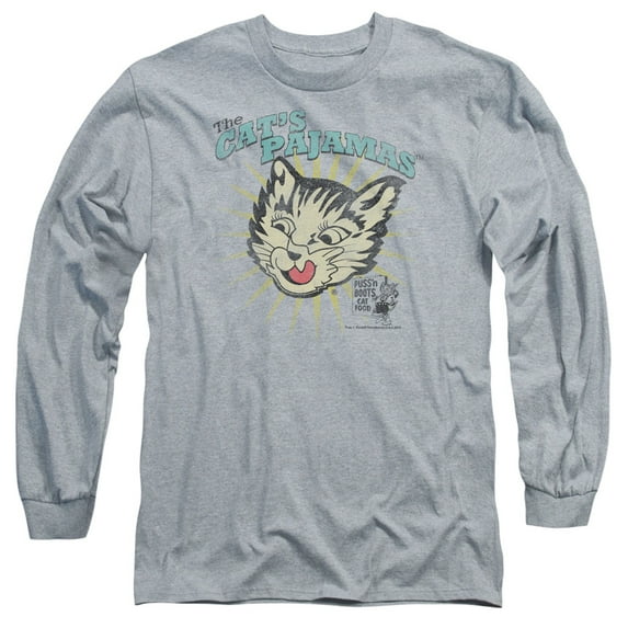 Puss N Boots Cats Pajamas Long Sleeve Adult 18/1 T-Shirt Athletic Heather