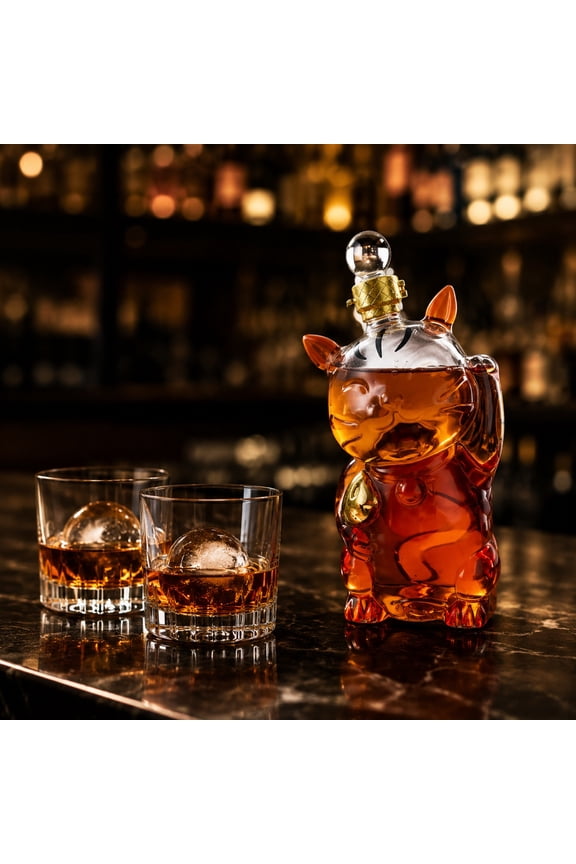 Puss Shaped High Borosilicate Glass Whiskey Decanter Stylish Liquor Bottle for Home Collection & Gift