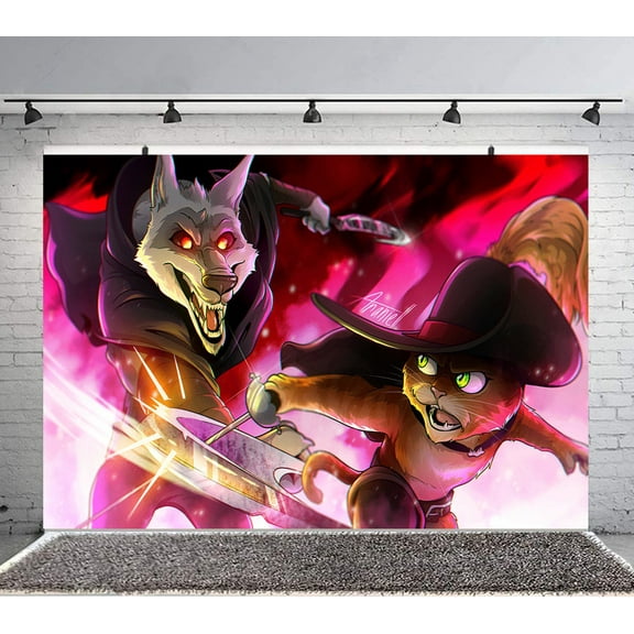 Puss in Boots Backdrop Banner Party Supplies Poster Movie Theme Background for Photography Kids Birthday Decorations
