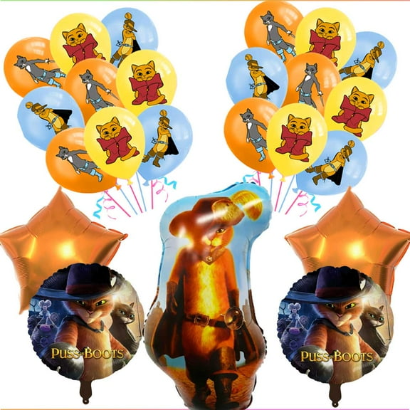 Puss in Boots Balloons Party Supplies Decor Set Decorations Kit Fans Birthday