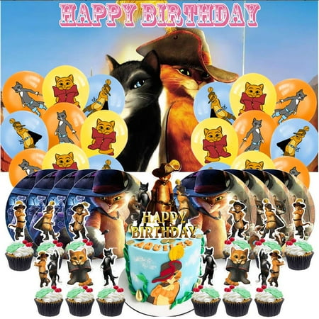 Puss in Boots Birthday Party Supplies Balloons Plates Decoration Cake Topper Decor Tableware Banner Backdrop