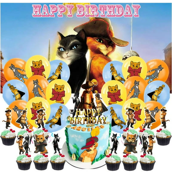 Puss in Boots Latex Balloons Party Supplies Decor Banner Backdrop Kit Birthday Decorations