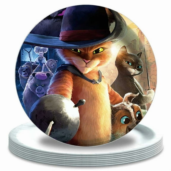 Puss in Boots Birthday Decorations Plates Party Supplies Tableware Disposable Dinnerware