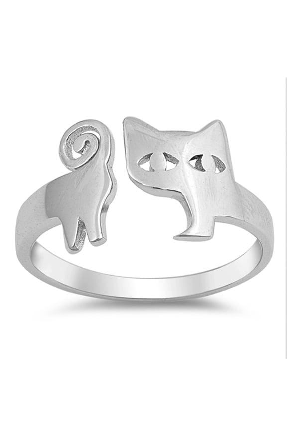 Pussy Cat Open Ring .925 Solid Sterling Silver Band Jewelry Female Male Unisex Size 7