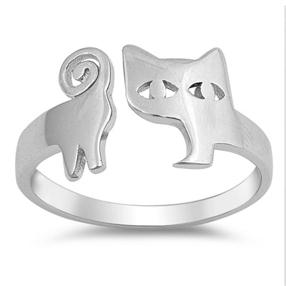 Pussy Cat Open Ring .925 Solid Sterling Silver Band Jewelry Female Male Unisex Size 9