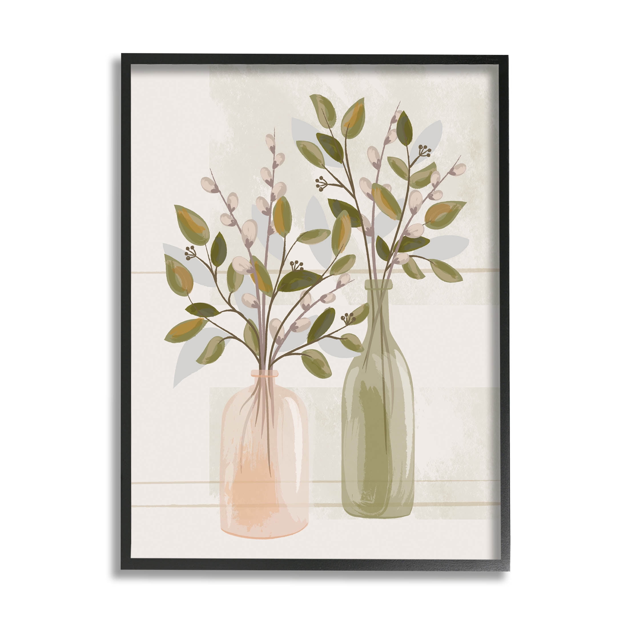 Pussy Willow Ikebana Vases Botanical & Floral Graphic Art Black Framed Art Print Wall Art