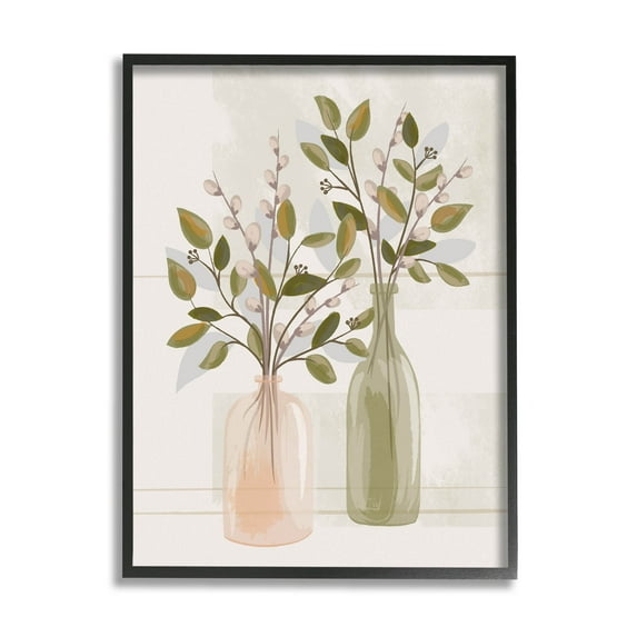 Pussy Willow Ikebana Vases Botanical & Floral Graphic Art Black Framed Art Print Wall Art