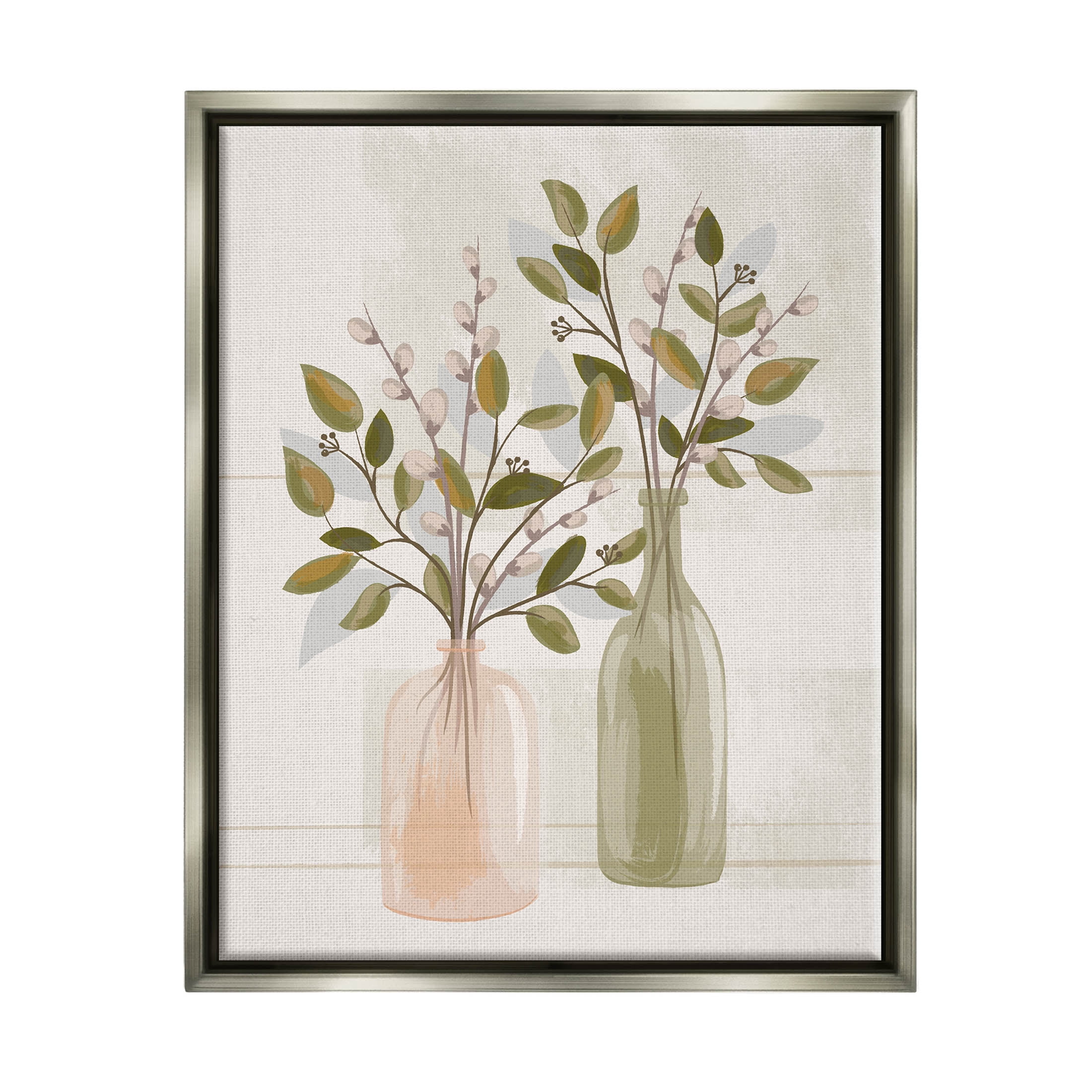 Pussy Willow Ikebana Vases Botanical & Floral Graphic Art Luster Gray Framed Art Print Wall Art