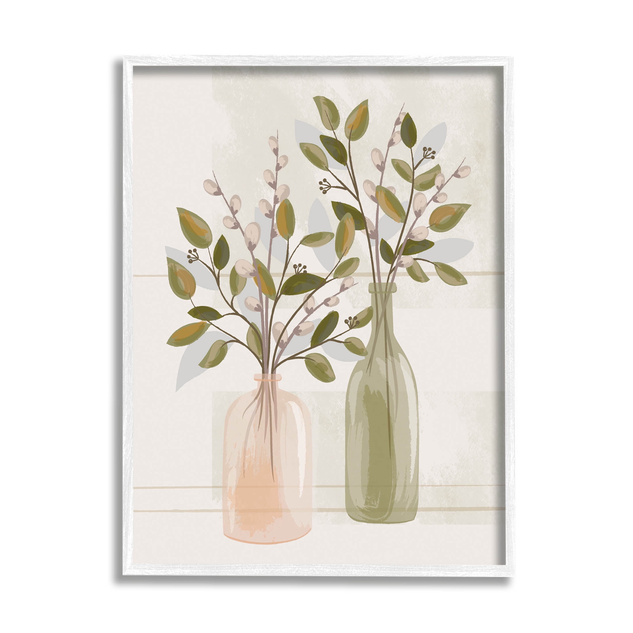 Pussy Willow Ikebana Vases Botanical & Floral Graphic Art White Framed Art Print Wall Art