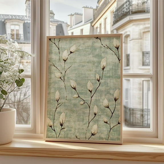 Pussywillow Textile Sage Green And Beige Tapestry Art Vintage Traditional Spring Nursery Wall Art Poster Art Warm Present Vintage UNFRAMED Poster Size 16x24