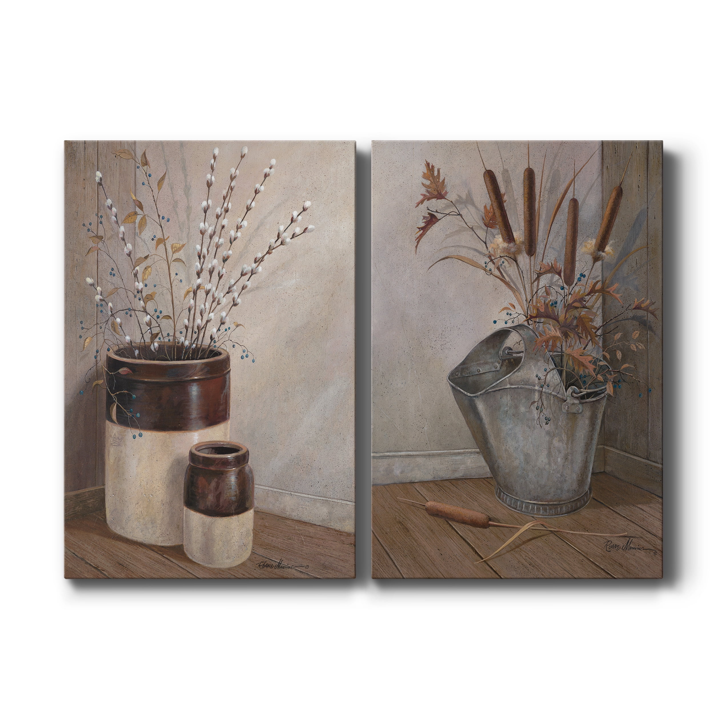 Pussywillows & Spring Premium Gallery Wrapped Canvas - Ready to Hang - Set of 2 - 12 x 18 Each