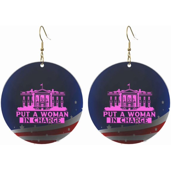 Put A Woman In Charge Stylish Round Acrylic Earrings Lightweight Universal For All Occasions[h569]