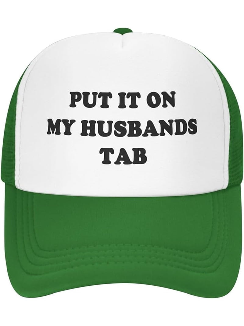“Put It On My Boyfriend’s Tab” Hat – Tan & Green Put It on Boyfriends Tab Snapback Trucker Hat, Funny Hat  main image 2
