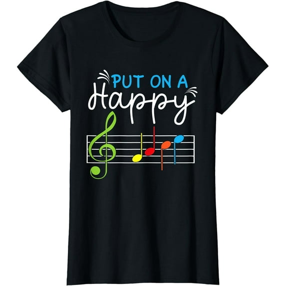 Put On A Happy Face Music Teacher Music Notes Treble Clef T-Shirt