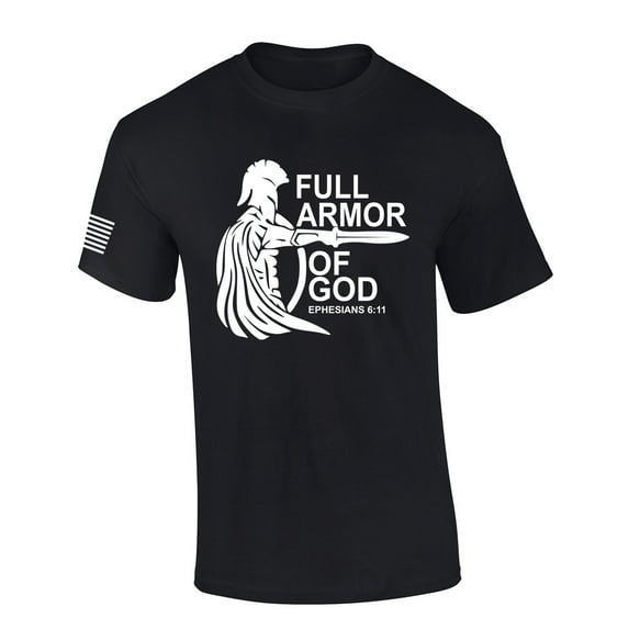 Put On The Full Armor Of God Ephesians 6:11 Bible Scripture Mens Christian Tshirt Jesus Short Sleeve T-shirt Graphic Tee-Black-large