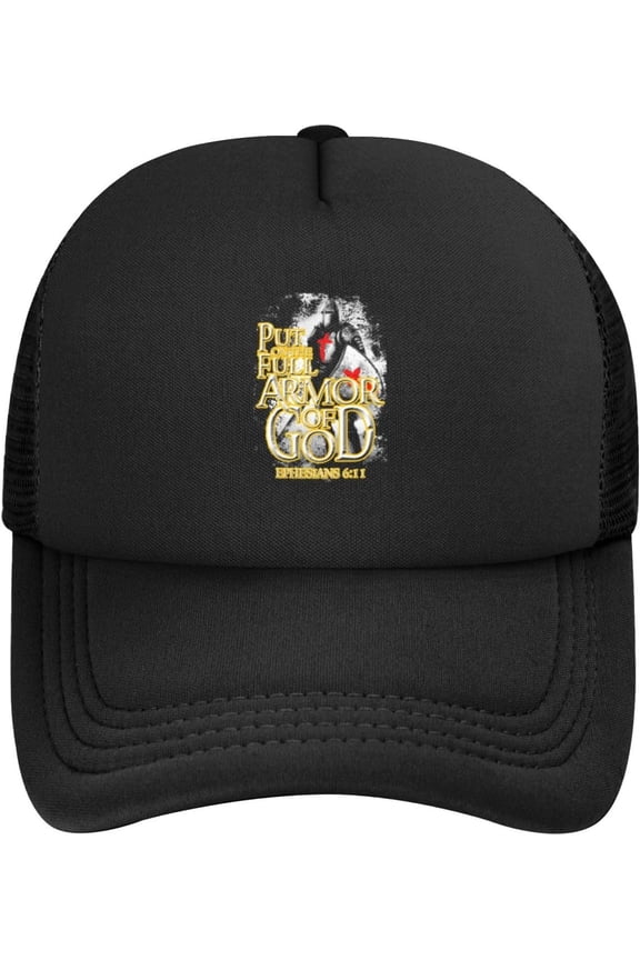 Put On The Full Armor of God Christian Religious Mesh Baseball Cap Dad Hat Trucker Hat for Women Men,Black