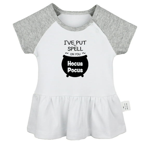 I've Put a Spell On You Hocus Pocus Funny Dresses For Baby, Newborn Babies Skirts, Infant Princess Dress, 0-24M Kids Graphic Clothes (Gray Raglan Dresses, 6-12 Months)
