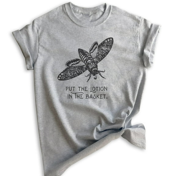 Put The Lotion In The Basket Shirt, Unisex Women's Men's Shirt, Funny Halloween Horror Movie Graphic Tee, Heather Gray, X-Large