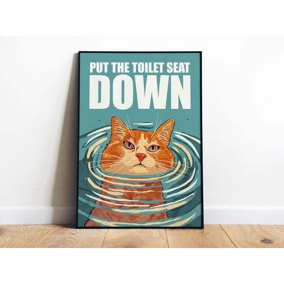 Put The Seat Down Printable Bathroom Wall Art Cat Wall Decor Angry Cat Art Kid'S Bathroom Sigh Above Art , Poster Only
